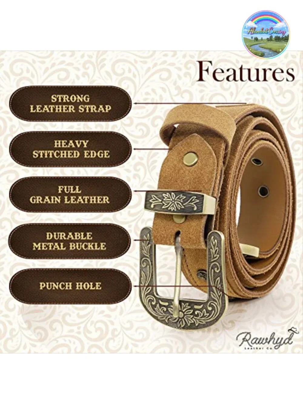Full-Grain Leather Western Belt Adjustable Cowboy Belt